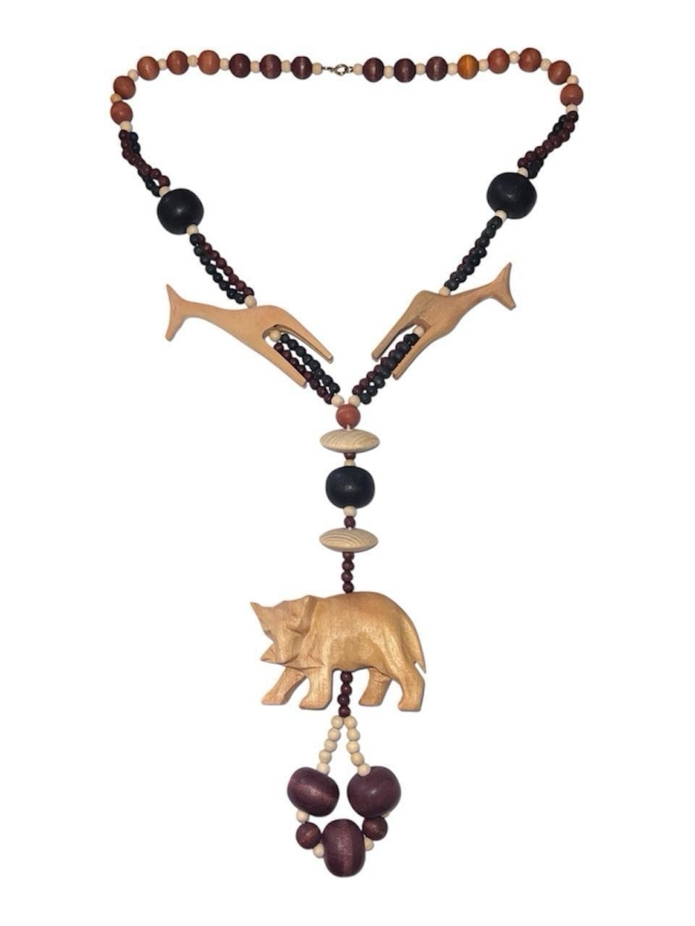Vintage Wooden carved animal necklace.